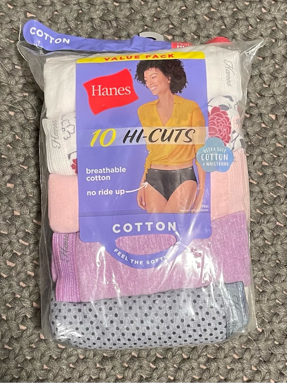 Hanes Assorted Pink, Purple & White Hi-Cut Cotton Briefs Value Pack